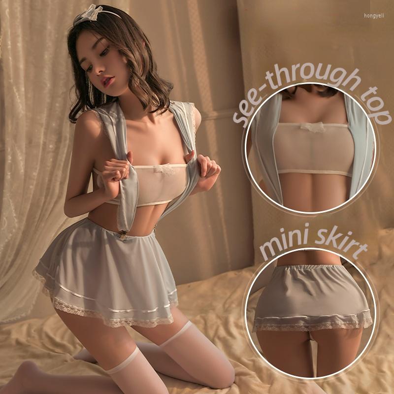 

Bras Sets Japanese College Style Student JK Uniform Backless Sexy Lingerie Cosplay SchoolGirl Cute Sleepwear Set Erotic Party Passion Suit, Gray