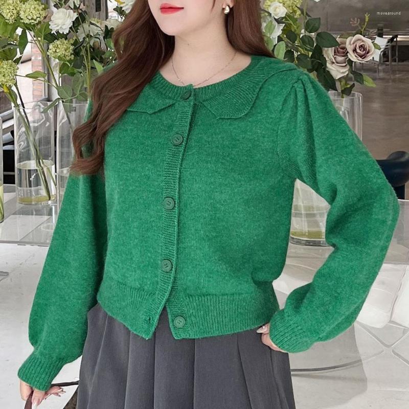 

Women's Knits 100KG Good Quality Knit Cardigan Coat For Women 2022 Autumn VINTAGE Jumpers Sweet Petals Collar French Sweater N8497, Green