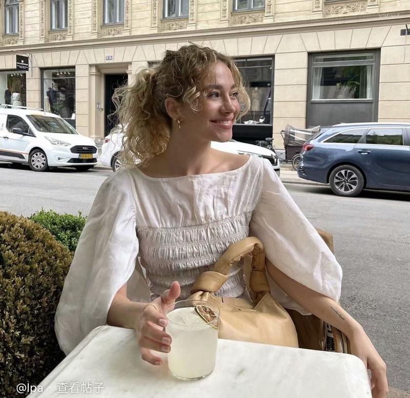 

Women' Blouses Verlena Sash Split Sleeve Femme White Shirt Korean Fashion Slash Boat Neck Elastic Shirred Slim Summer Tops Women 2022