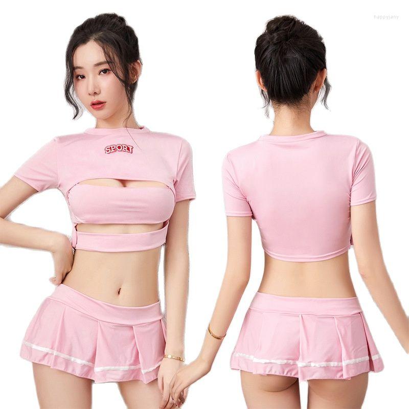 

Bras Sets Erotic Lingerie Pure Student Wear Large Size Sexy Miniskirt Uniform Temptation Suit, Pink