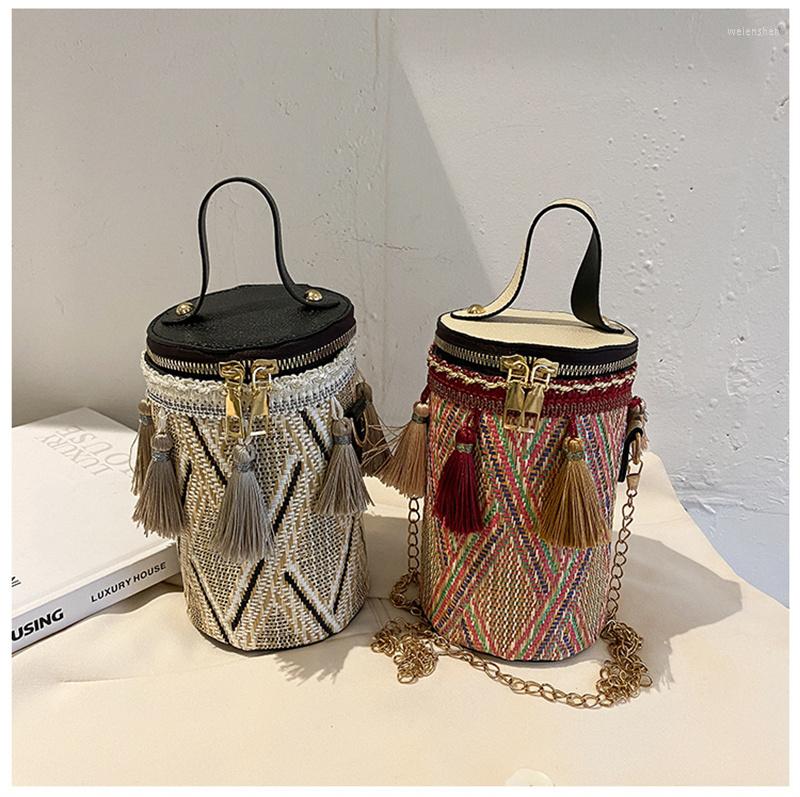 

Evening Bags Arrival Shoulder For Women Barrel-Shaped Crossbody Bag Purse Small Lady Messenger Tassel Handbag, Black