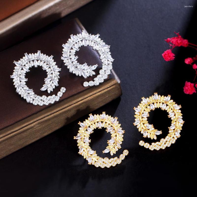 

Stud Earrings ThreeGraces Dazzling Cubic Zirconia Stone Leaf Shape Big Statement For Women Luxury Bridal Wedding Jewelry E1013