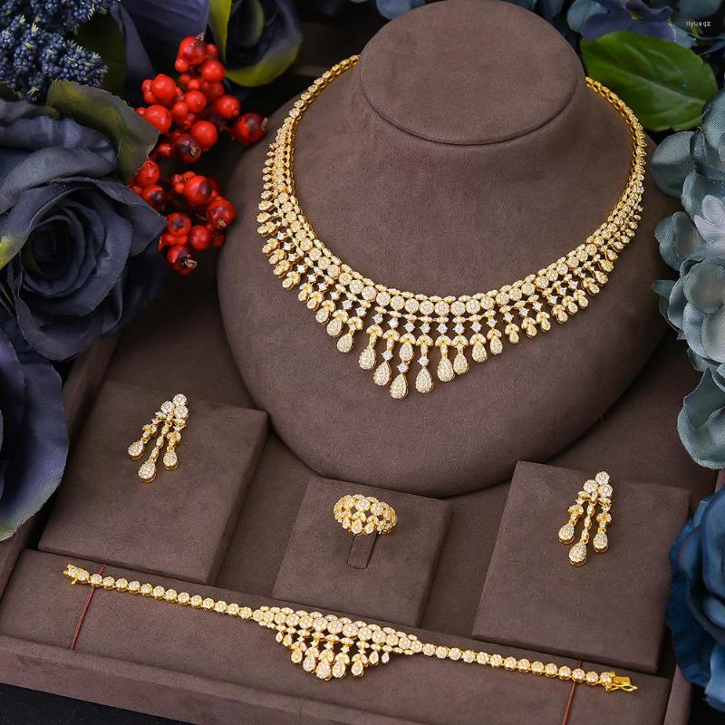 

Necklace Earrings Set African Tassels Jewelry For Women Wedding Zircon Quality Cubic Zirconia Bridal Evening Earring, Picture shown