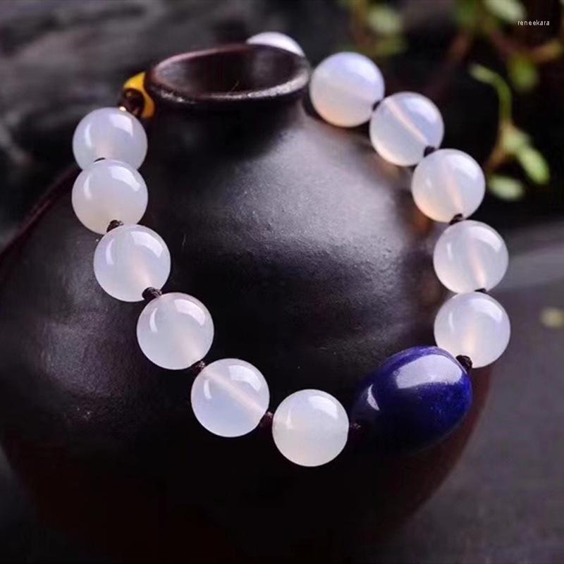 

Strand White Natural Crystal Bracelet Hand Weaving 10mm Round Bead With Lapis Lazuli Bucket Charm Adjustable For Women Jewelry