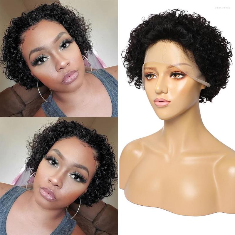 

Short Pixie Wig Human Hair Curly 13x1 Lace Wigs 150 Remy Cut Front For Women