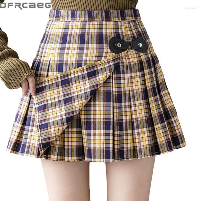 

Skirts Preppy Style Yellow Plaid Print Kawaii Pleated Skirt Women 2022 Spring High Waist Japanese Mini Casual Saias Faldas