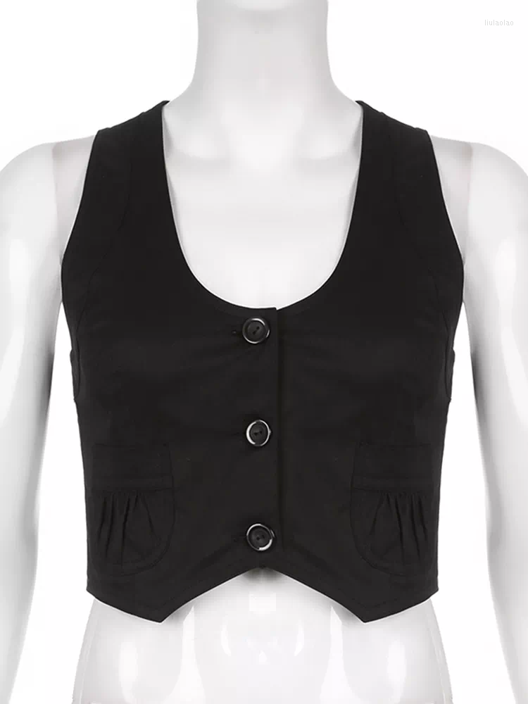 

Women' Vests Jacket Blazer VestCotton Solid Casual Cropped Jackets Vest Pockets Button Up Slim Street Style Grunge Cardigan Tanks Sleev, Black
