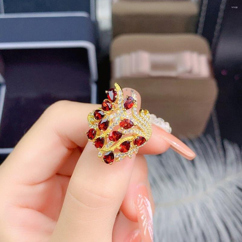 

Cluster Rings Sterling Silver 925 Big Garnet Ring Cocktail Party Jewelry