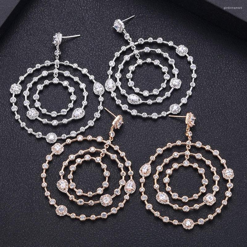 

Dangle Earrings JANKELLY Luxury Circle Twist Statement Trendy Bridal Cubic Zircon Crystal CZ For Women Wedding