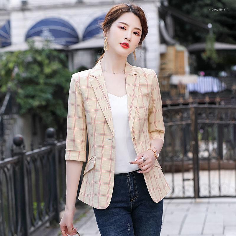 

Women' Suits PEONFLY 2022 Autumn Winter Women' Blazers Plaid Buttons Pockets Jackets Checkered Vintage Fashionable Wild Tops, Pink