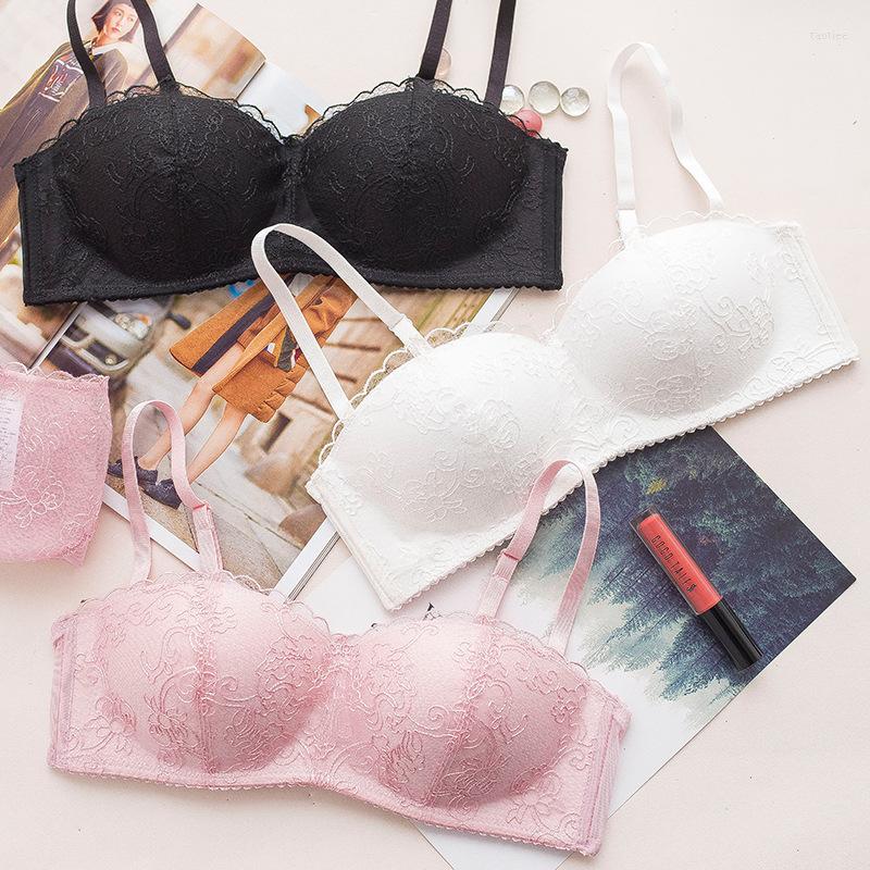 

Bras Sets Wasteheart For Women Lace Embroidery Half Cup Straps Bralette Cotton Panties Push Up Bra Underwear Sexy Lingerie, Black