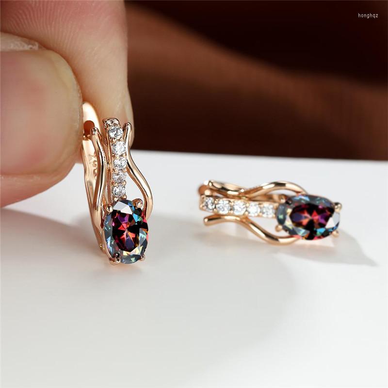 

Hoop Earrings Vintage Female Crystal Oval Small Charm Gold Color For Women Dainty Rainbow Zircon Wedding