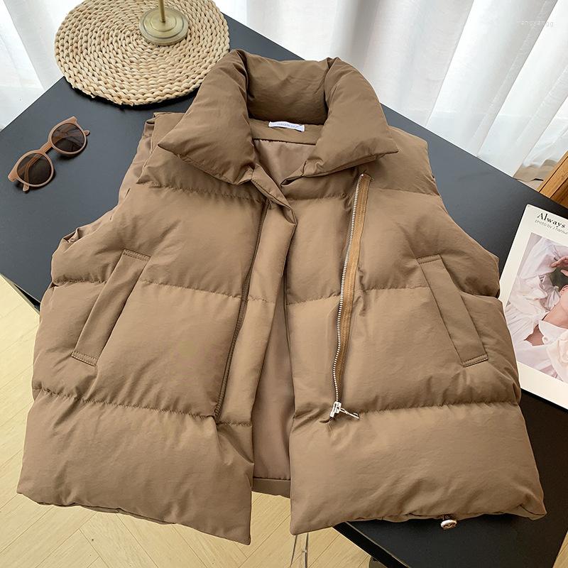 

Women's Vests Autumn Women Waistcoat Vest Cotton Padded Puffer Coats Female Sleeveless Jacket Warm Coat Stand Collar Loose Drawstring Parkas, Beige