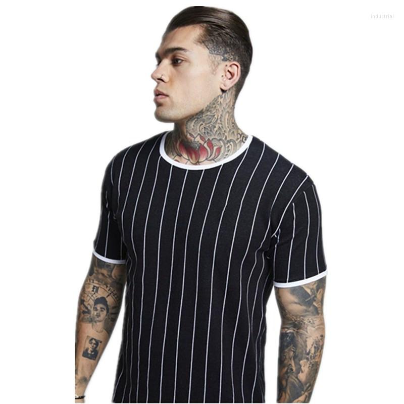 

Men's T Shirts Summer Men Silk Short Sleeve T-shirt Gyms Fitness Workout Stripe Shirt Fashion Slim Male Jogger Tees Tops Man Clothing, Black