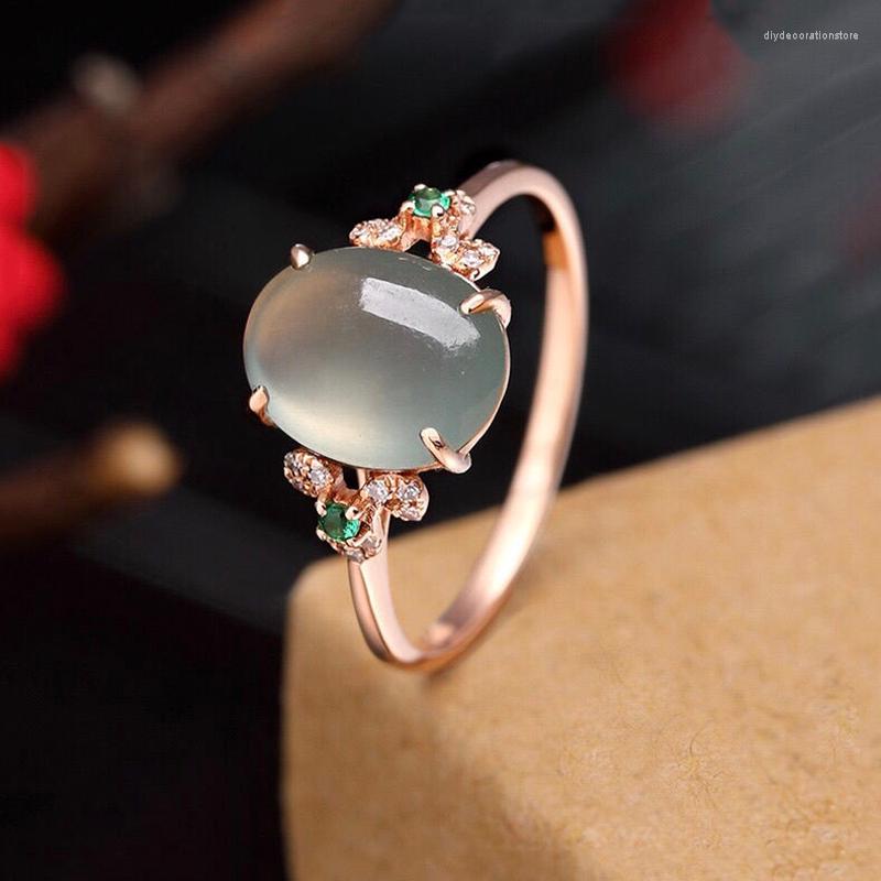 

Cluster Rings Original Silver Inlaid Natural Hetian Green Chalcedony For Women Fashion Noblewoman Shiny Engagement Party Jewelry