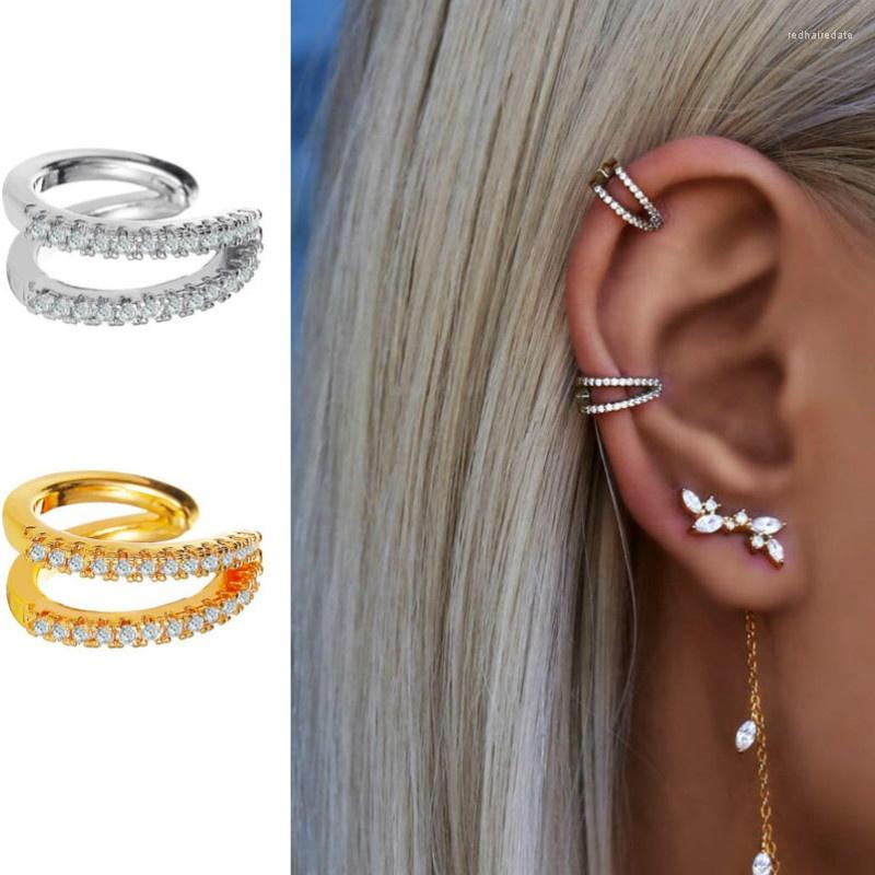 

Backs Earrings Exquisite Gold Plated Double V Shape Ear Cuff Clip Fake Pierced Minimalist Dainty White CZ Zircon Jewelry