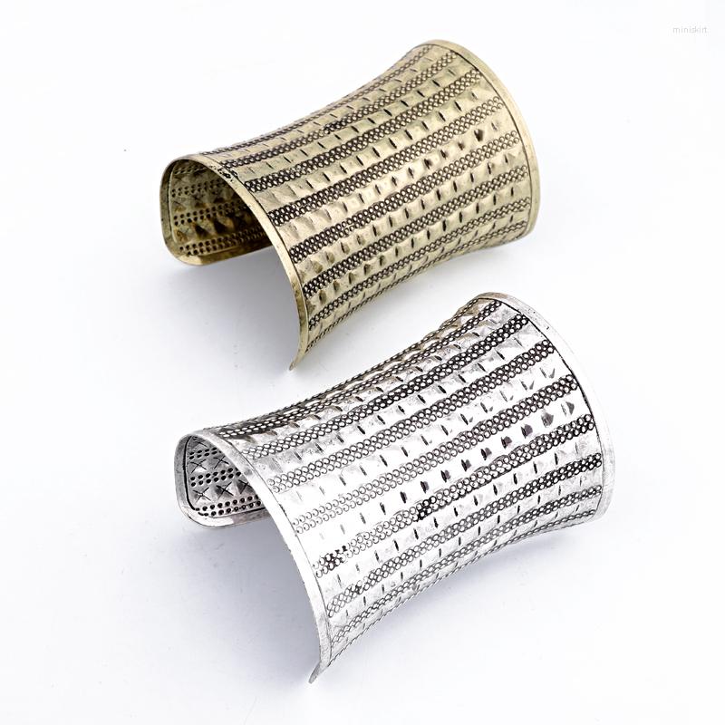 

Bangle Dayoff Boho Ethnic Vintage Tibetan Gold Silver Color Bracelet Huge Open Cuff Carved Stripe India Women Jewelry B107