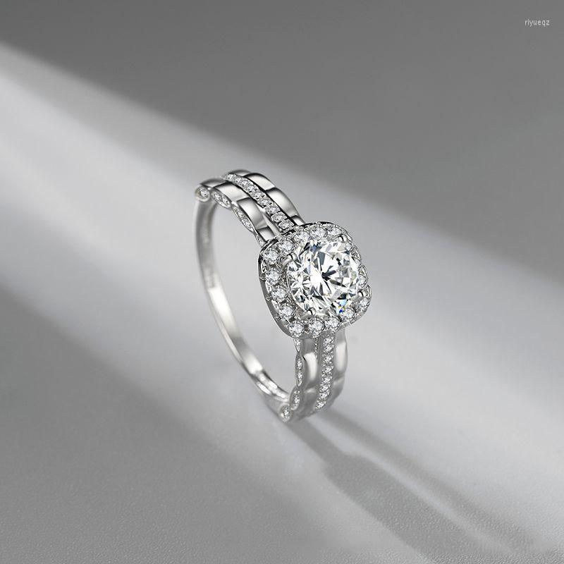 

Wedding Rings American Imported Moissanite D Color Silver Platinum-plated Classic Micro-set Square Zircon Female Ring