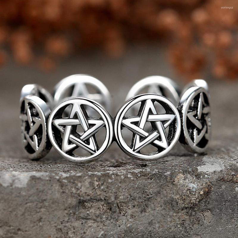 

Wedding Rings Punk Vintage Star Pentagram Thai Silver Color Finger Ring For Women Mens Retro Korean Hollow Adjustable Tibetan Jewelry