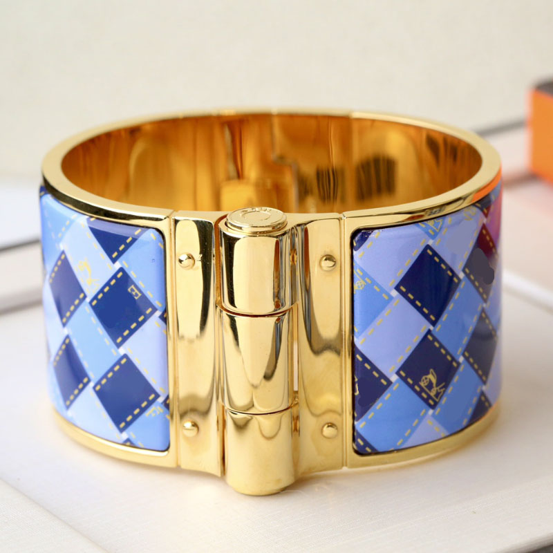 

Enamel clic bangle for women charm bracelets 36mm big size snap-fastener blue square enamel