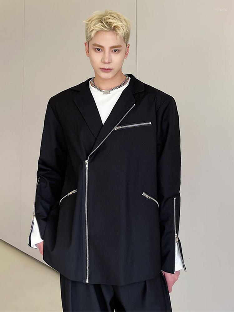 

Men's Suits ZCSMLL Asymmetric Zip Lapel Design With Multiple Openable Trim Men's Casual Suit Street Style 2022 Fashionable Jacket, Black