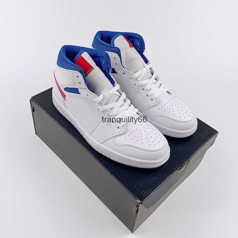 

5A Shoes Jumpman 1 Mid Basketball White-Blue-Red 1s Designer Sport running, #1