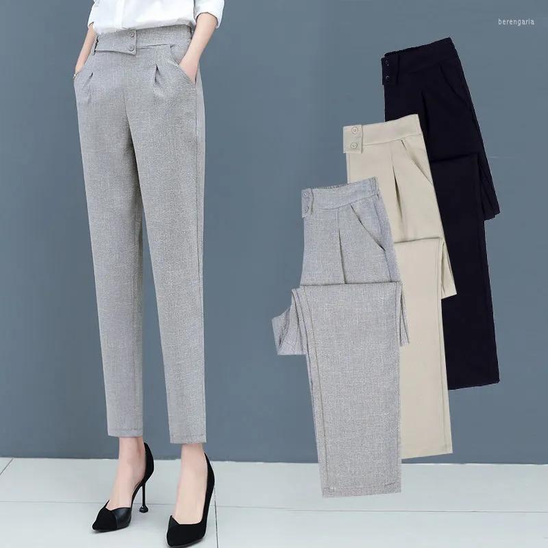

Women's Pants Summer Thin Imitation Cotton Fashion Suit Women's High Waist Loose Small Foot Elastic Harlan Casual Trousers Female, Black