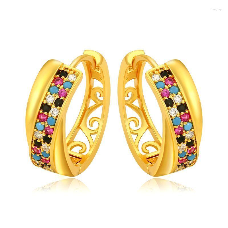 

Hoop Earrings Wholesale--- Multicolor Zircon For Women Fashion Jewelry Pure Gold Color