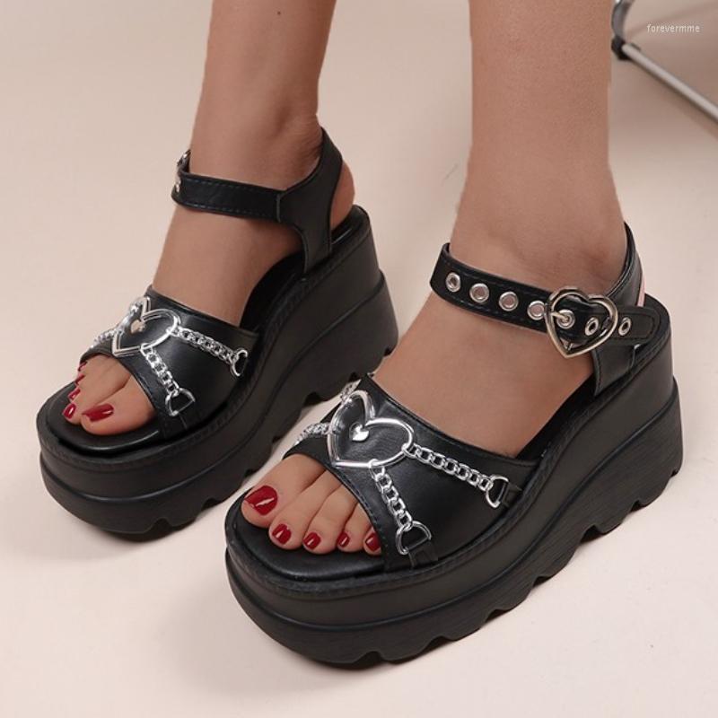 

Sandals Fashion Thick Sole Waterproof Women's Summer Heart Buckle Casual Trend Outdoor Shoes, Black