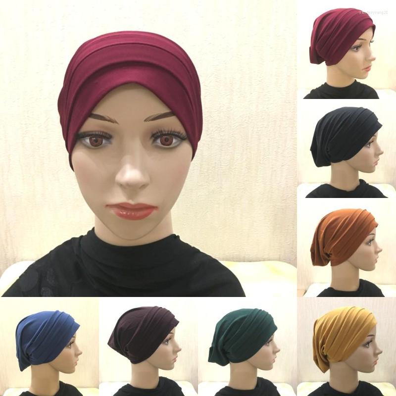 

Ethnic Clothing Women Stretchy Turban Hat Cross Head Wrap Cotton Hijab Cap Solid Soft Headscarf Arrival Fashion Muslim Scarf High Quality