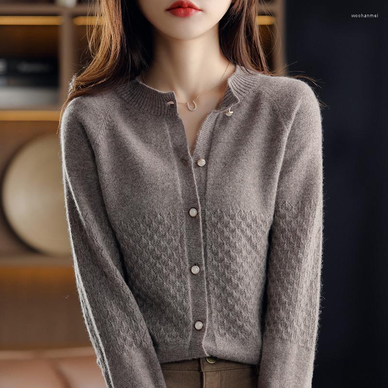 

Women' Knits Women Wool Cardigan Round Neck Knit Hollow Large Size Coat Solid Sweater Spring And Autumn Loose Cashmere Female Jacket, Beige