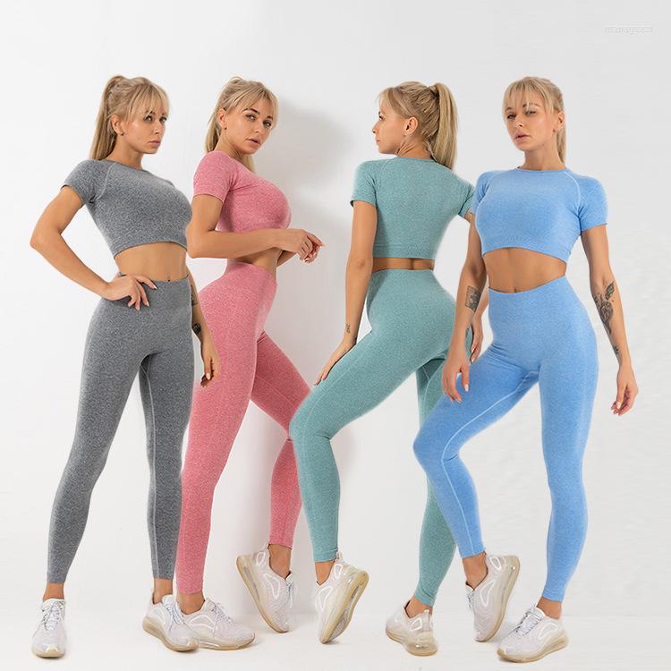 

Active Sets Women Workout Sportswear Seamless Yoga Set Gym Clothing Fitness Long Sleeve Crop Top High Waist Leggings Sport Bra Sports Suits, Lt green