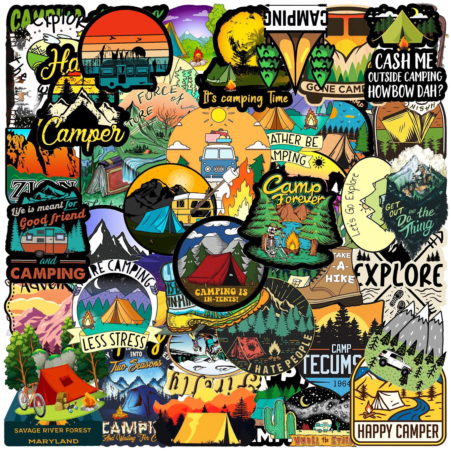 

50Pcs/Bag Outdoor Camping Graffiti Sticker Car Mobile Phone Skateboard Water Cup Decorative Sticker Waterproof Wholesale Toys