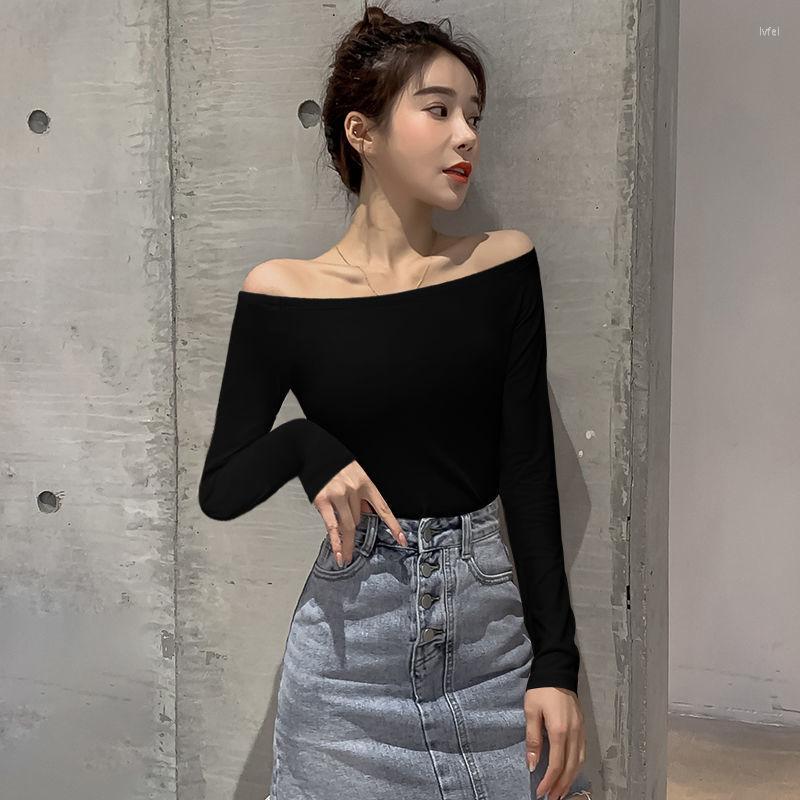 

Women' T Shirts Long Sleeve Top White T-Shirts Women Basic Crop Autumn Pollover Solid Off Shoulder Shirt Streetwear Black Y2K Tees E998