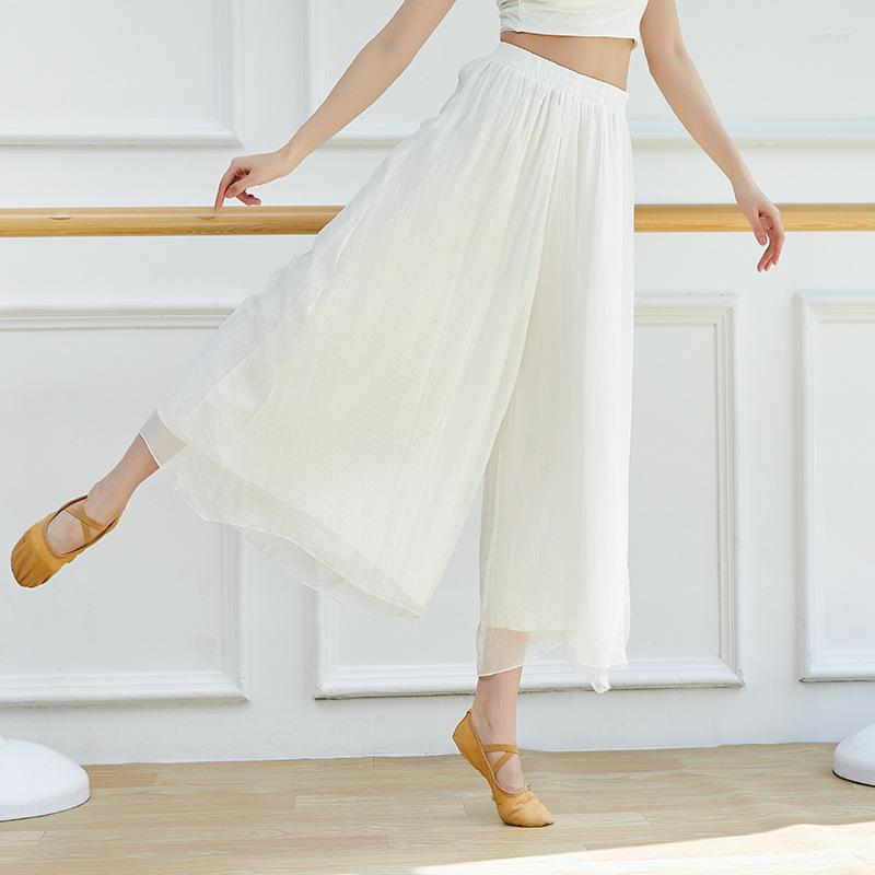 

Stage Wear Adult Belly Dance Yoga Chiffon Palazzo Pants 2 Layered Pleated Wide Leg Trousers Costume For Women Dancing Clothes Clothing, White