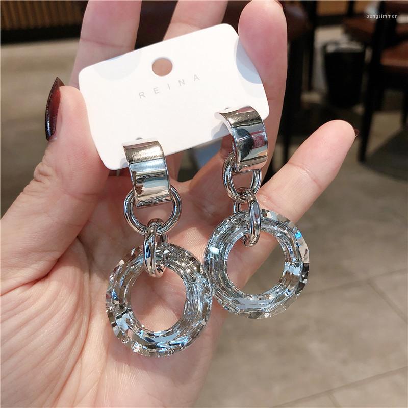 

Dangle Earrings Exaggerated Round Glass Crystal Temperament Long For Women Shiny Geometric Earings Jewelry Gifts
