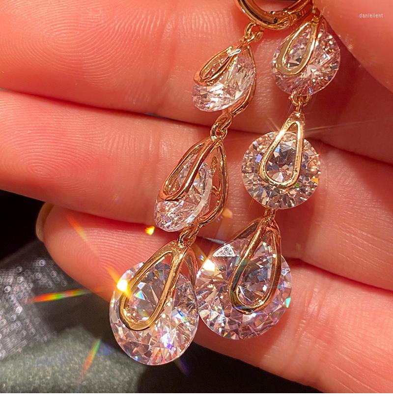 

Dangle Earrings Drop For Women Solid 925 Needles Cubic Zirconia Long Tassel Water Pendientes Fine Jewelry