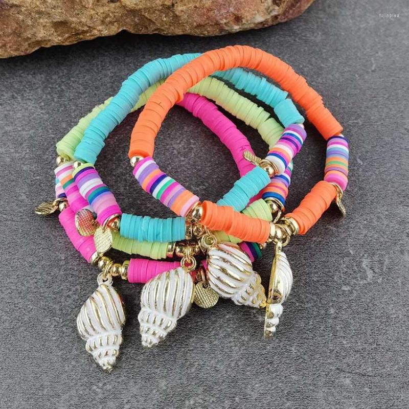 

Anklets Boho Elastic Vinyl Discs Bead Stretch Conch Bracelet Couple Rainbow Tubular Heishi Go To Beach For Summer