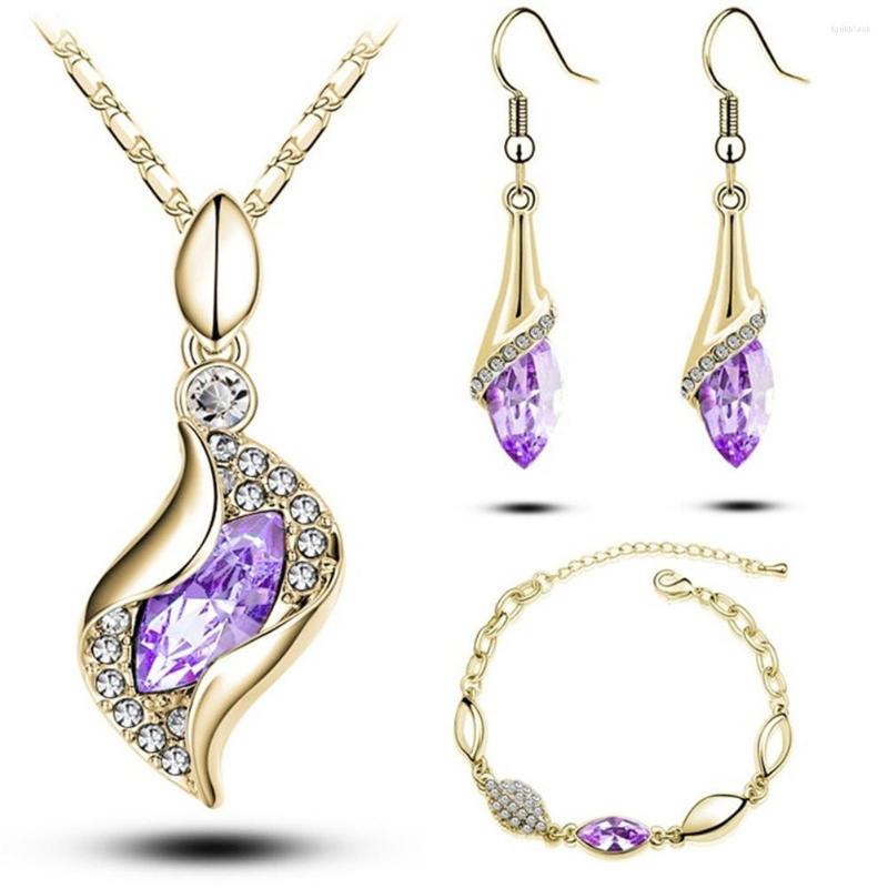 

Necklace Earrings Set Women Elegant Luxury Design Crystal Drop Pendant Bracelet Sets Birthday Gifts Jewelry, Picture shown