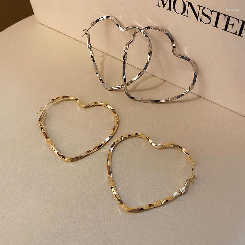 

Hoop Earrings BLIJERY Gold Silver Color Love Heart Metal For Women Jewelry Gift Female Korea Temperament Big Geometric Earring