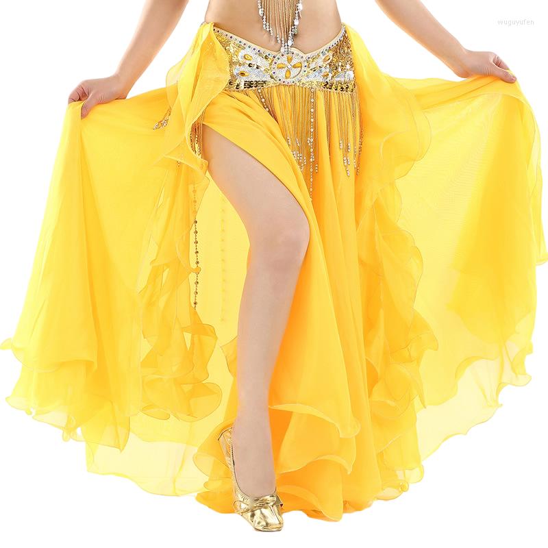 

Stage Wear Chiffon Bellydance Skirt Women Tribal Costume Two Sides Split Maxi Full Dancewear Sexy Canival Swing Show Clothes Adults, Royal blue