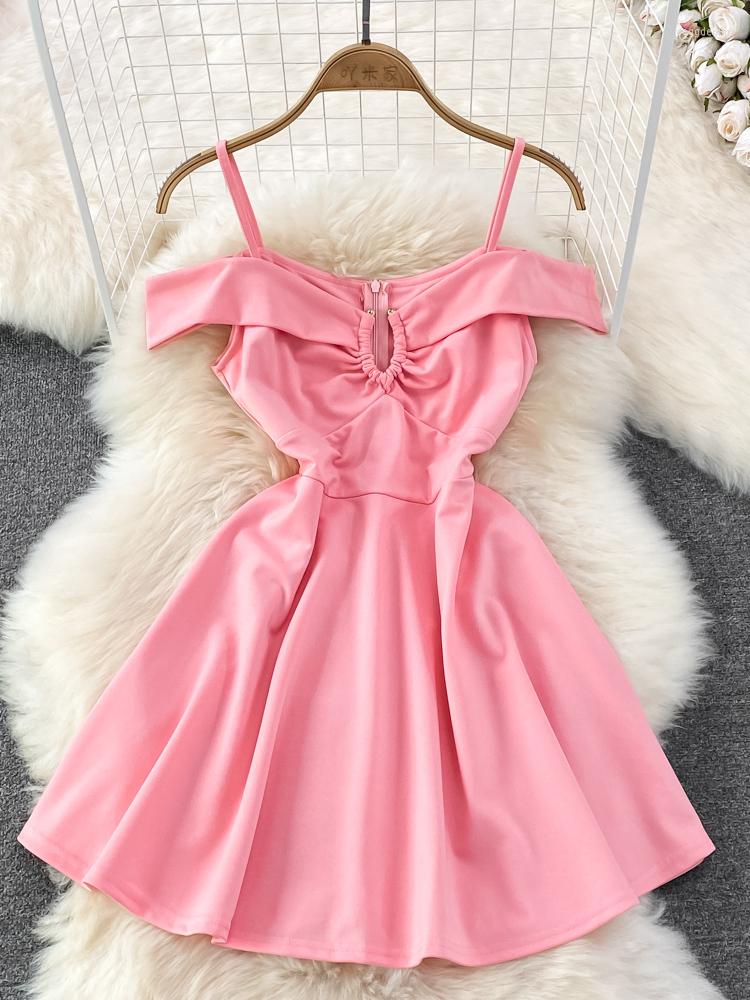 

Party Dresses Foamlina Women Sexy Dress 2022 Summer Fashion Solid Spaghetti Strap Off Shoulder High Waist Slim A-line Club Vestido, Black