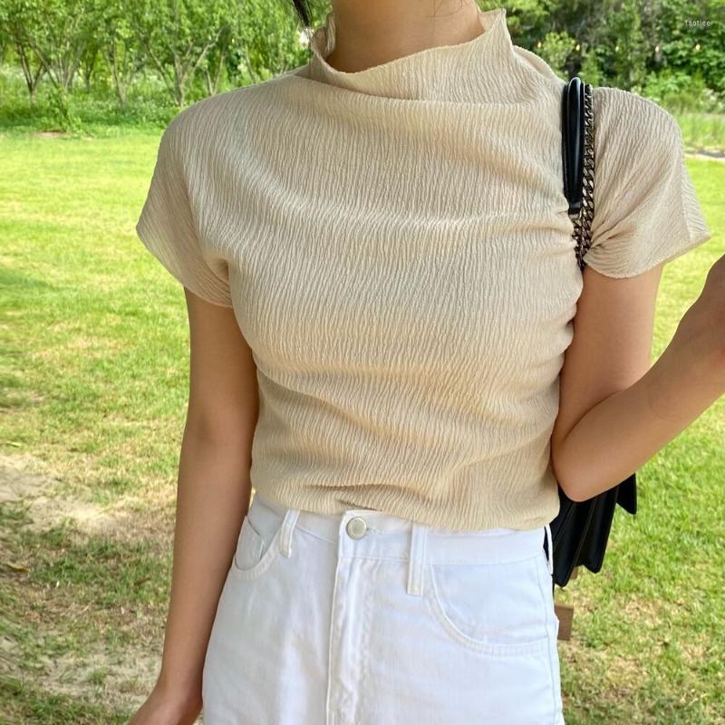 

Women's Blouses PLAMTEE Stand Women Tops Summer Elegant Folds Office Lady 2022 Streetwear Short Sleeve Fashion Slim Casual Mujer, Black