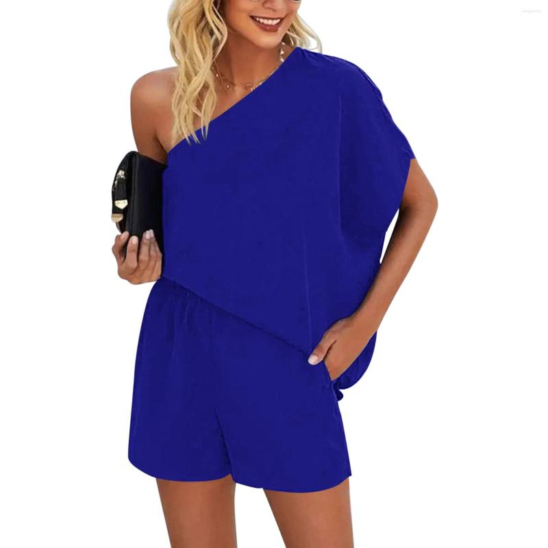 

Women's Tracksuits Short Beach Skirt Casual Suit For Women Fashion One Shoulder Top Batwing Sleeve Blouse Shirt Black Bathing Plus Size
