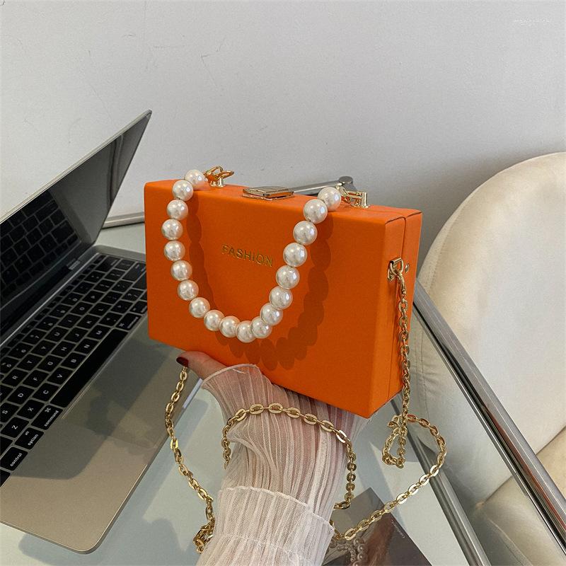 

Evening Bags Pu Leather Box Party Bag High Quality Clutch For Wedding 2022 Women Luxury Purses And Handbag With Pearl Portable, Gold