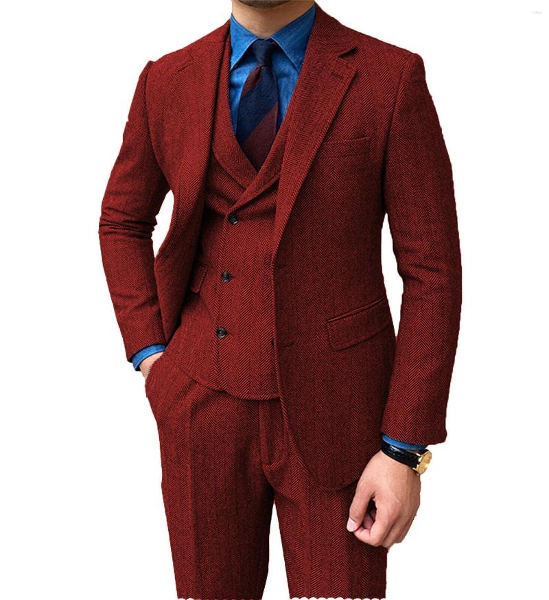 

Men's Suits 3-Piece Suit For Men Herringbone Single Breasted Waistcoat Jacket Pants Business Formal Office Interview Prom Blazer Set, Khaki