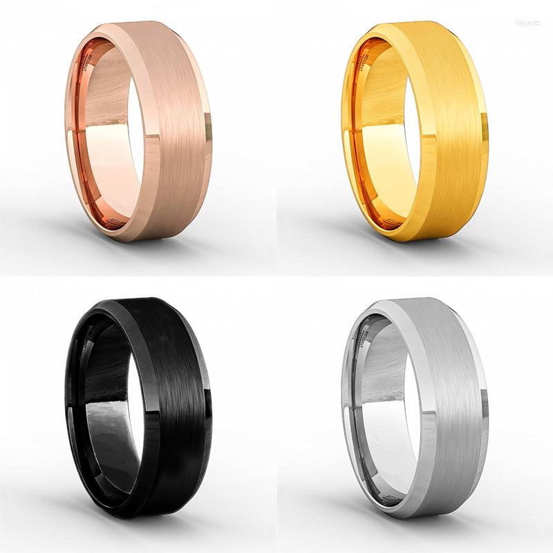 

Wedding Rings Simple Men's 8mm Rose Gold Color Brushed Titanium Steel Band Engagement Women Male Jewelry Size 6-13