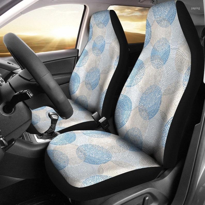 

Car Seat Covers Blue Circle Dots Abstract Art Pair 2 Front Protector Accessories