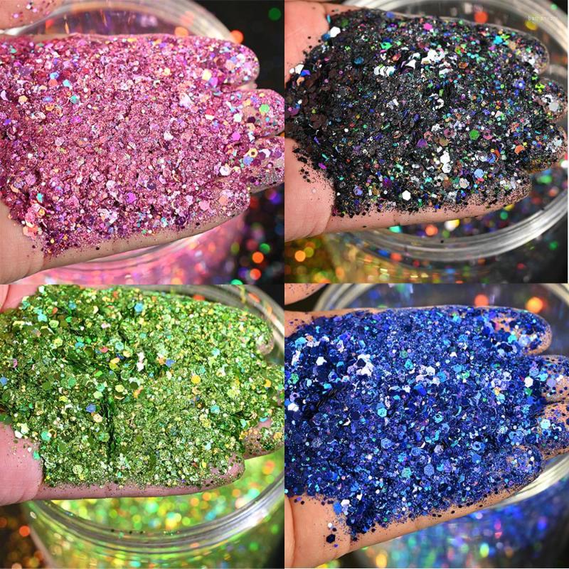 

Nail Glitter 50g Holographic Chunky For DIY Design Fine Mix Powder Cosmetic Body Face Crafts Hexagons Sequins