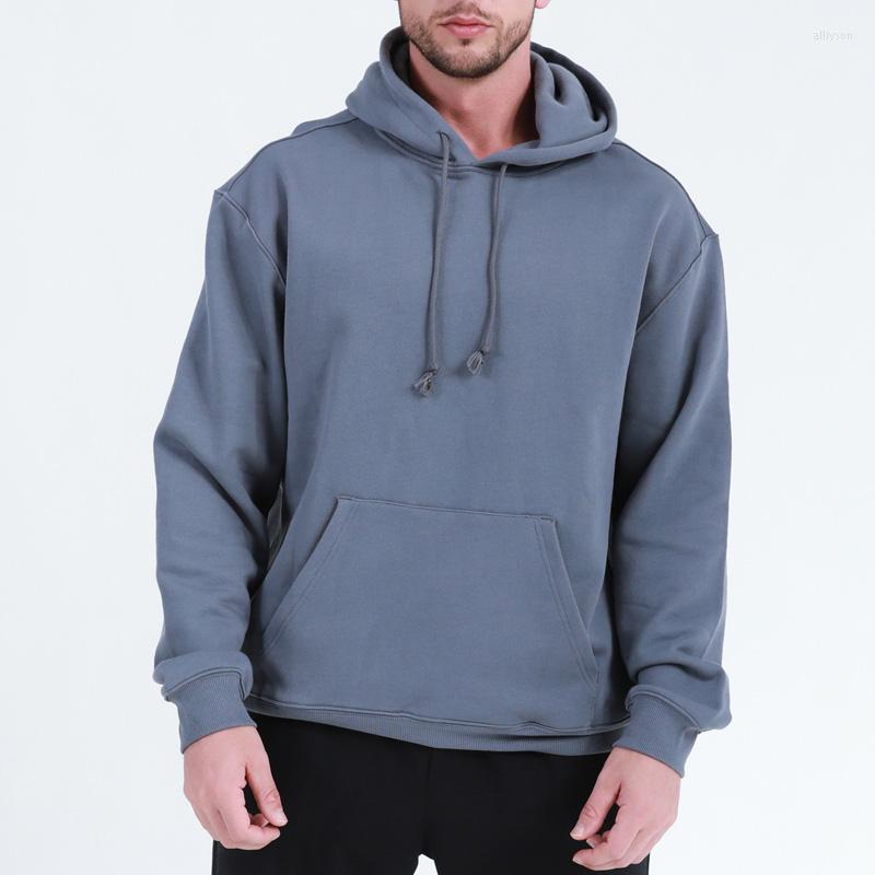 

Men's Hoodies Spring Heavyweight Cotton Fabric Hooded Sweatshirts With Hat Men Brand Fashion Casual Blue Hip Hop Style, Black